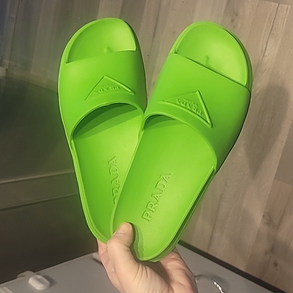 Prada Rubber Logo Slide Sandals (Women) Green Size 37 Or 7 Women Like New - Picture 10 of 10